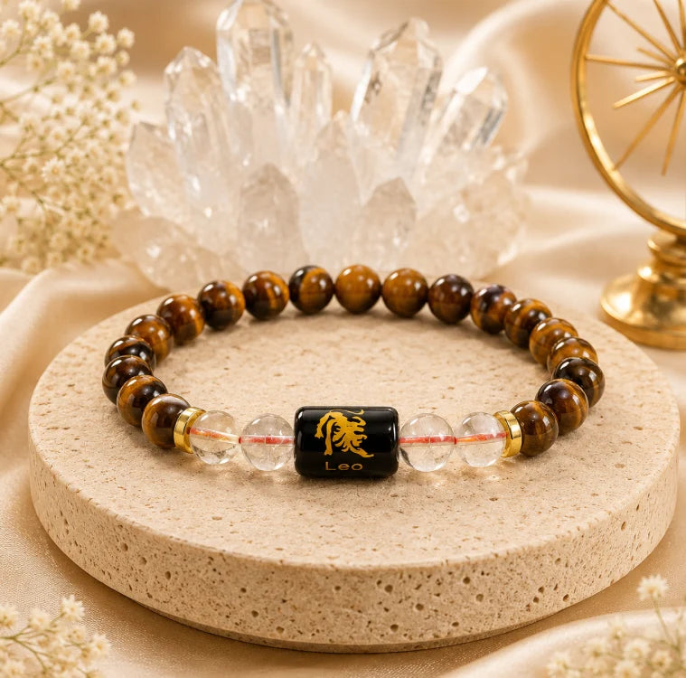 Tiger Eye and clear quartz bead bracelet, the golden-brown stone worn for confidence
