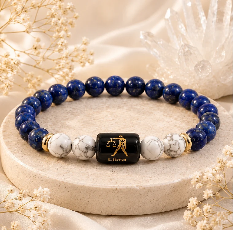 Lapis lazuli and howlite bracelet, worn for clear speech and confidence at work